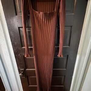 Reformation Ribbed Maxi Dress in Rust Brown